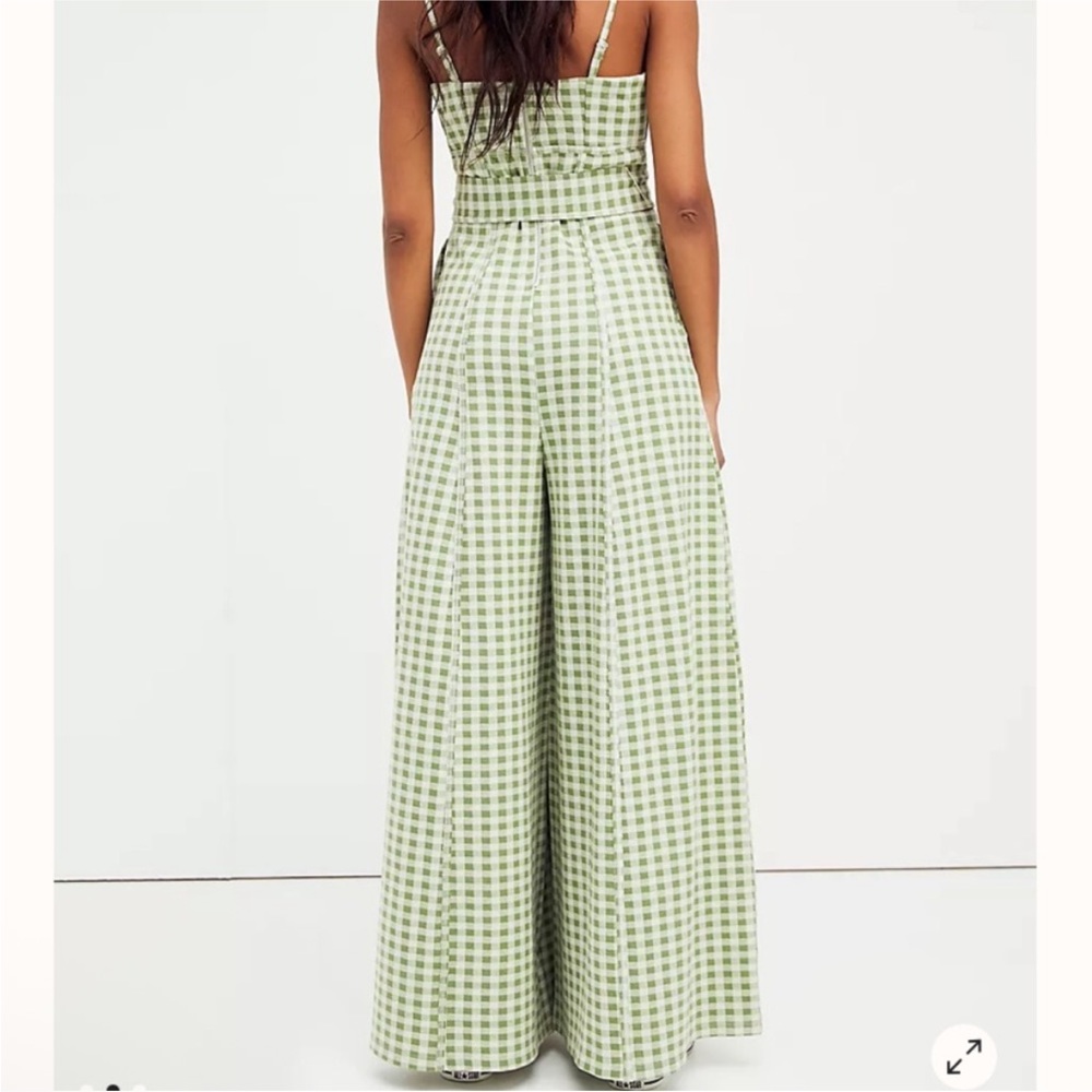 Free People Hold Me Tight Jumpsuit Small NWOT Green Gingham - Picture 4 of 10